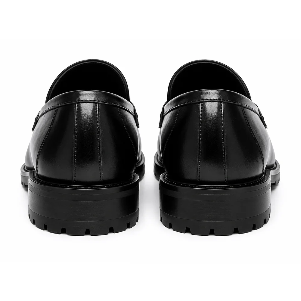 Men’s Black Leather Penny Loafers – Classic Formal Slip-On Dress Shoes