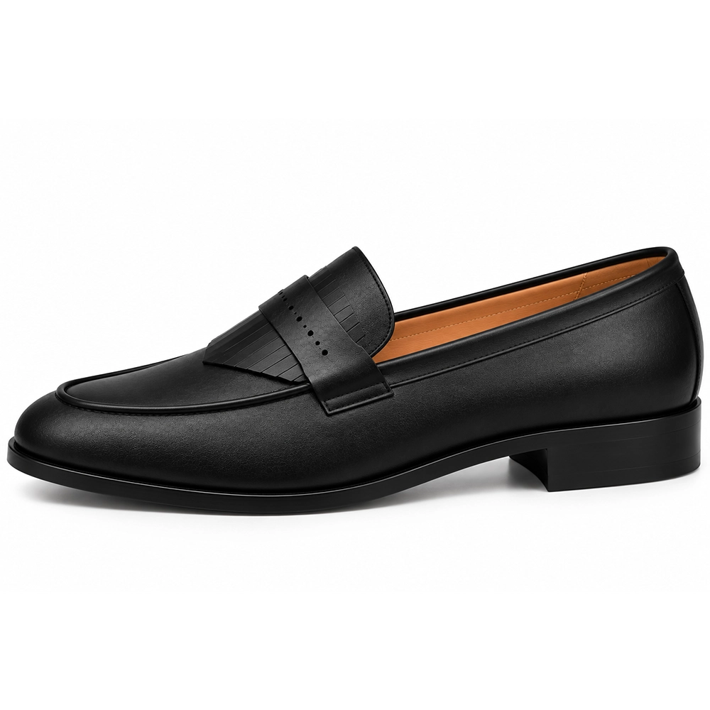Premium Black Genuine Leather Kiltie Loafers Alternate View