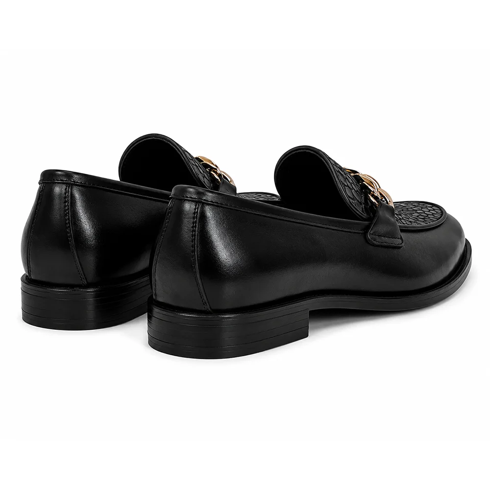 Men’s Black Chain Detail Loafers – Premium Formal Slip-On Dress Shoes