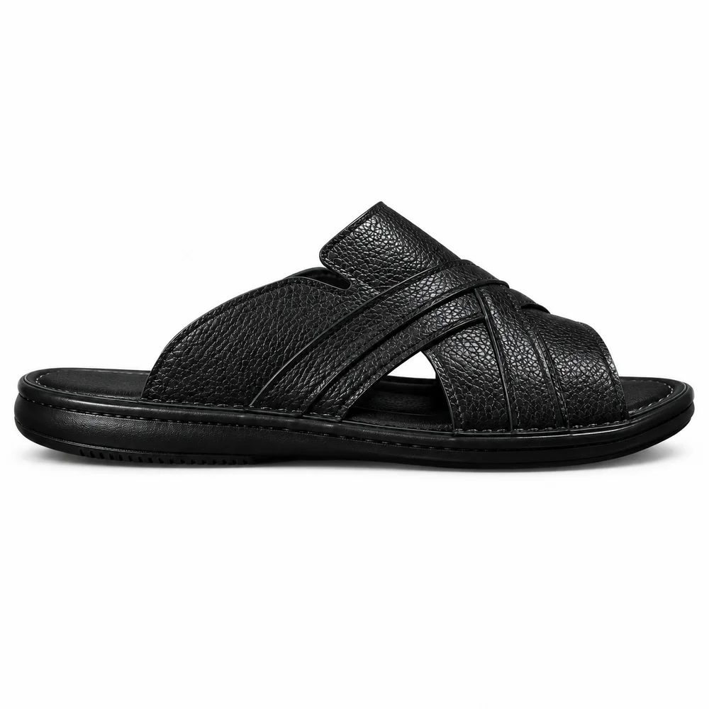 Men’s Black Cross Strap Sliders – Premium Casual Open Toe Sandals
