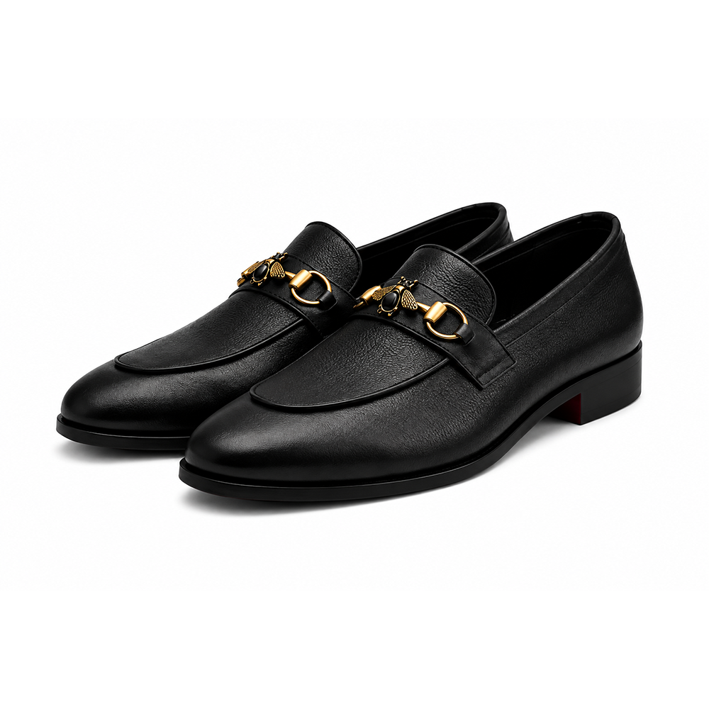 Men's Black Mild Leather Horsebit Buckle Loafers – Elegant Slip-On Formal Shoes