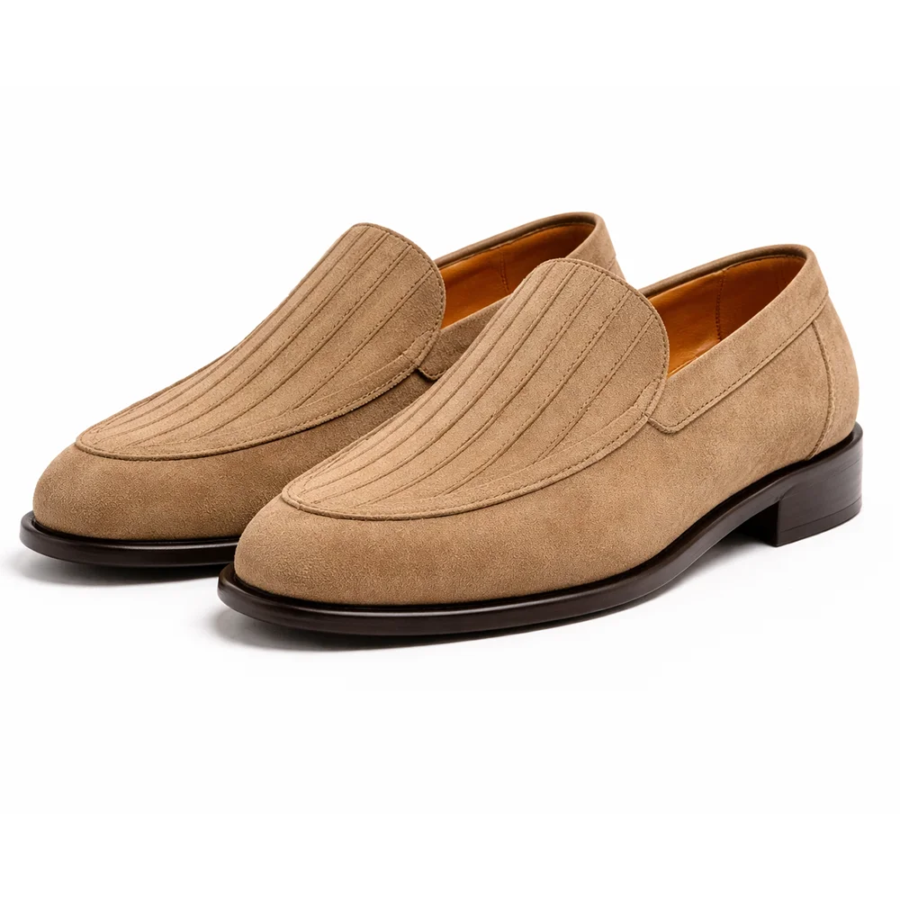 Men’s Beige Suede Textured Loafers