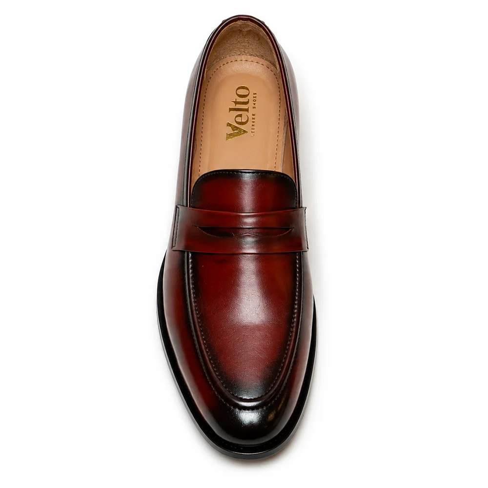 Men’s Burgundy Leather Penny Loafers – Premium Formal Slip-On Shoes