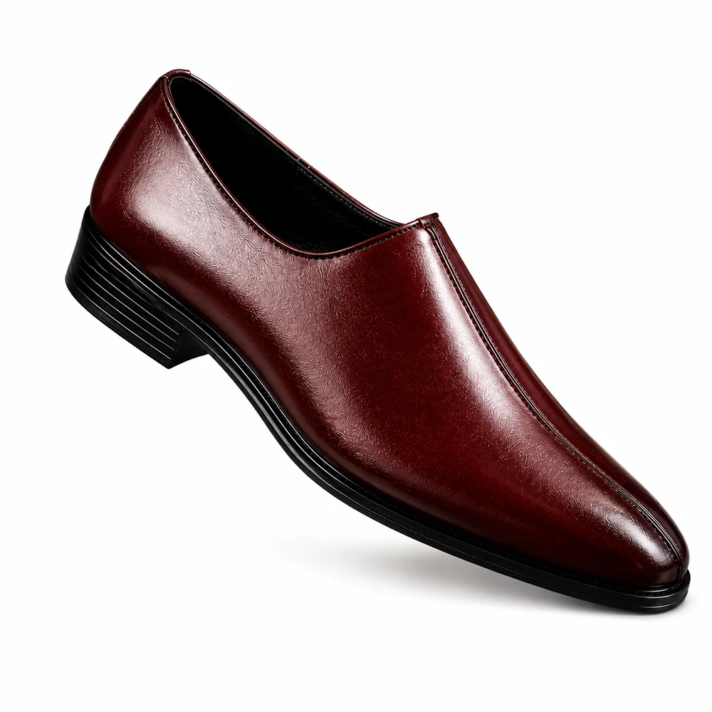 Men’s Formal Burgundy Leather Slip-On Dress Shoes