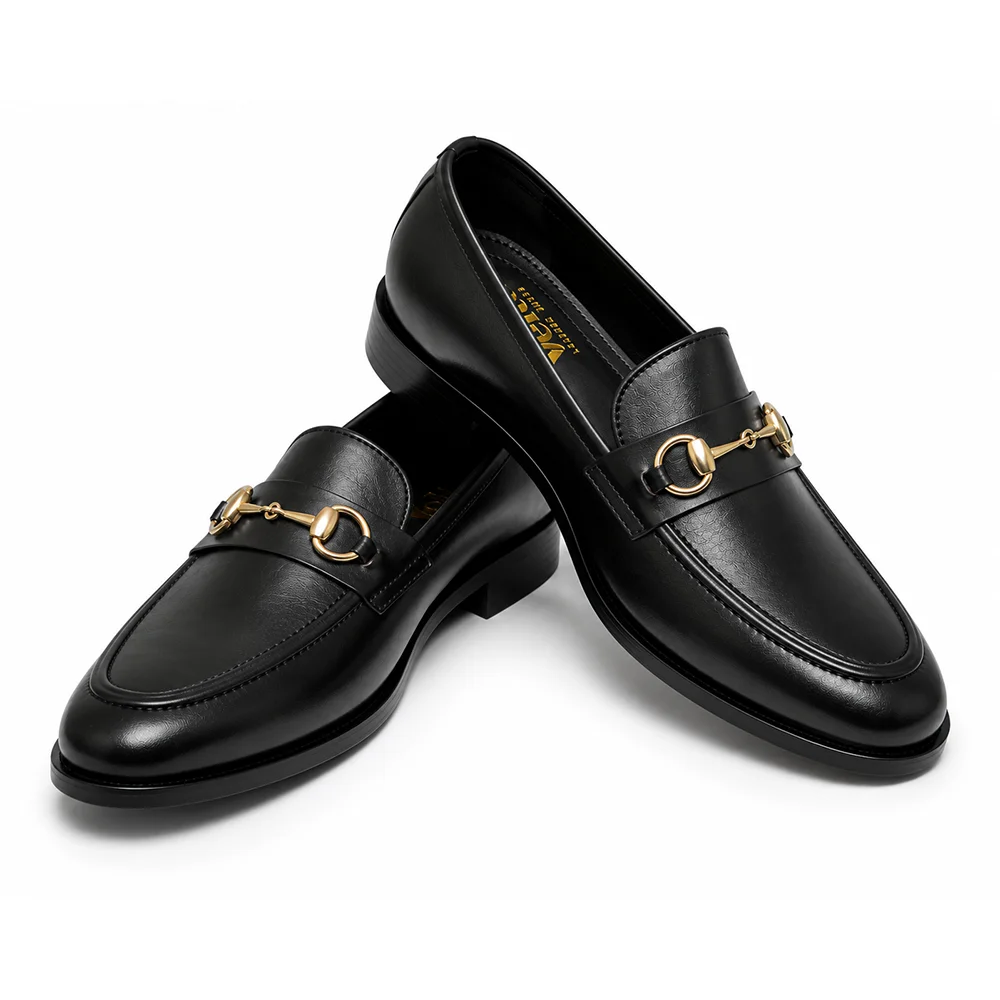 Men’s Black Horsebit Loafers – Premium Leather Slip-On Formal Dress Shoes