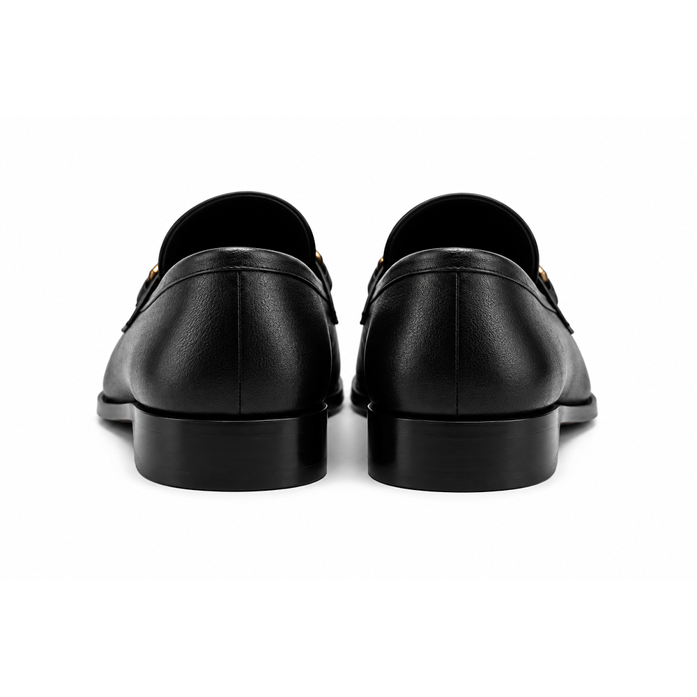 Men's Black Mild Leather Horsebit Buckle Loafers – Elegant Slip-On Formal Shoes - Men's leather shoes Pakistan