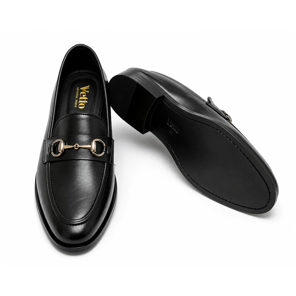 Men’s Black Horsebit Loafers – Premium Leather Slip-On Formal Dress Shoes