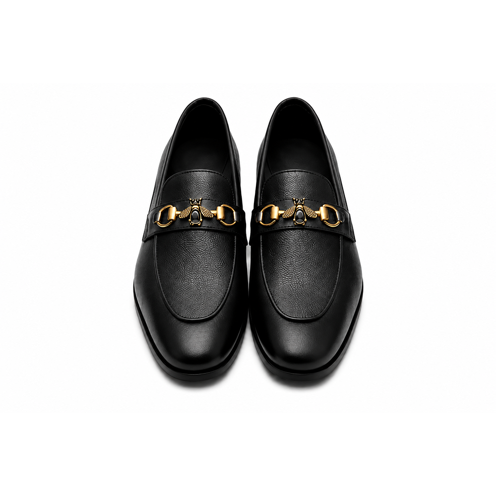 Men's Black Mild Leather Horsebit Buckle Loafers – Elegant Slip-On Formal Shoes Alternate View