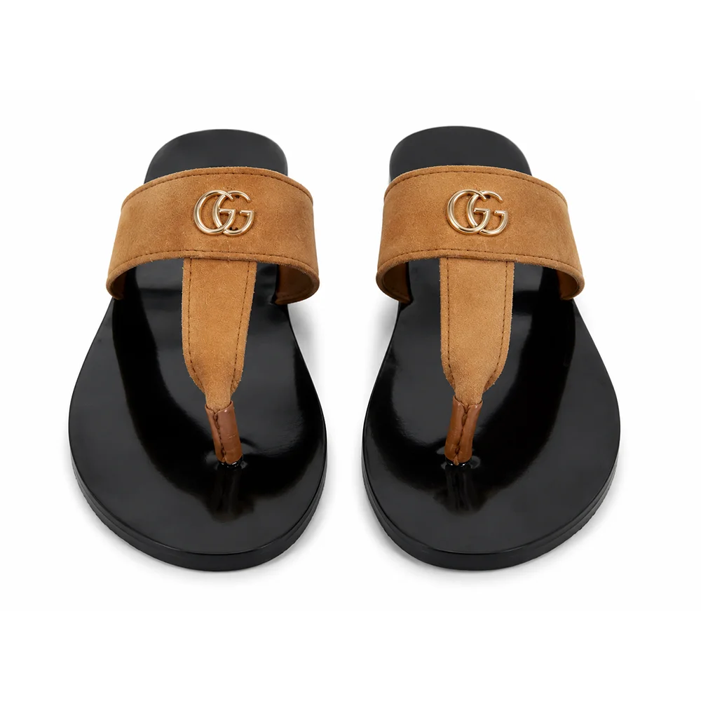 Men’s Tan & Black Toe Loop Sandals – Premium Casual Slip-On Footwear