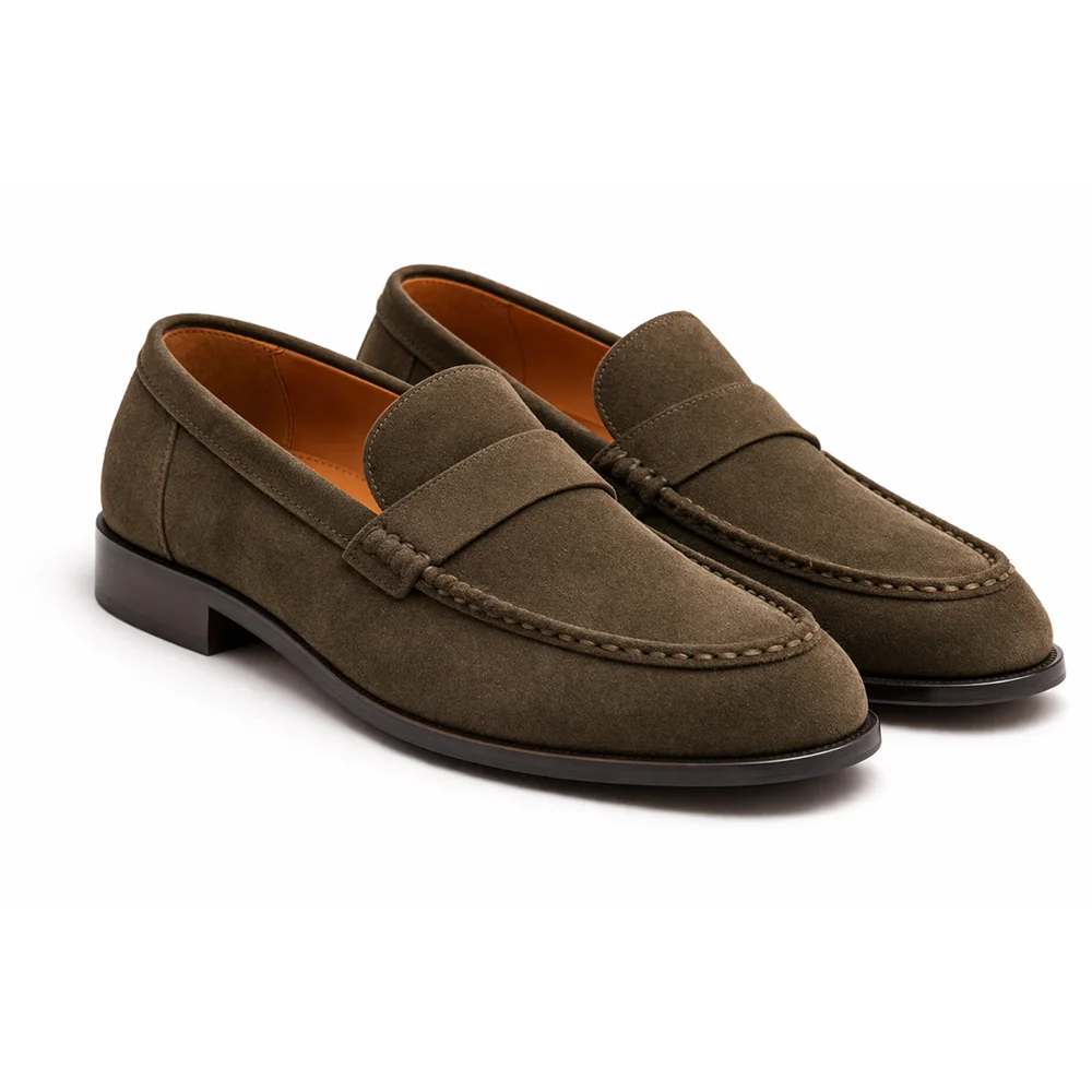 Men’s Olive Suede Penny Loafers