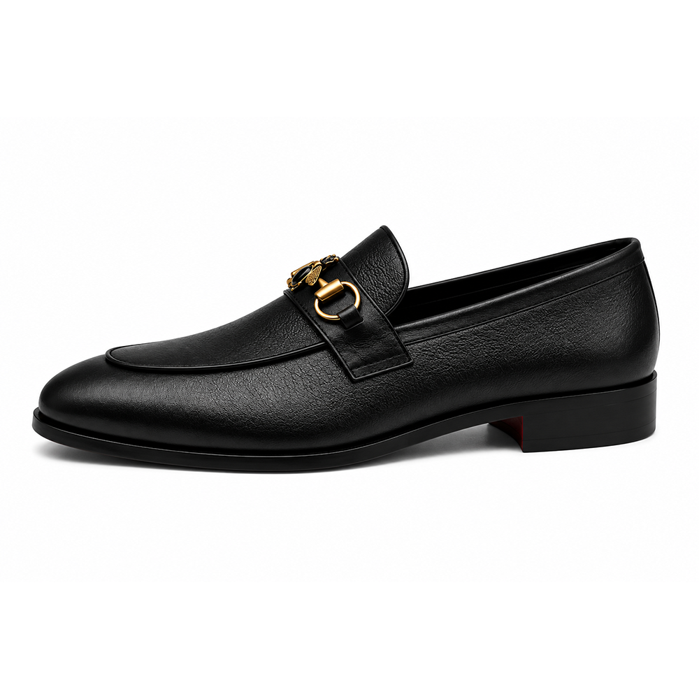 Men's Black Mild Leather Horsebit Buckle Loafers – Elegant Slip-On Formal Shoes - Men's leather shoes Pakistan
