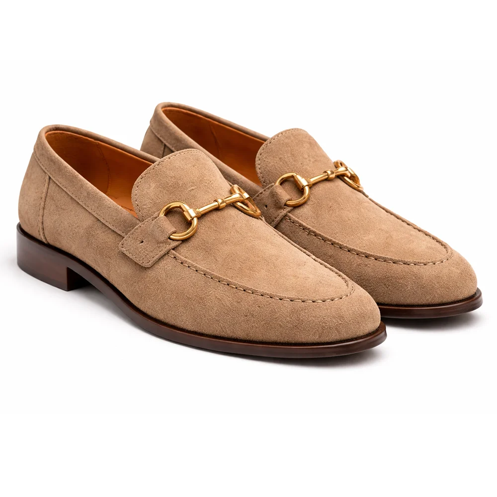 Men’s Beige Suede Horsebit Loafers