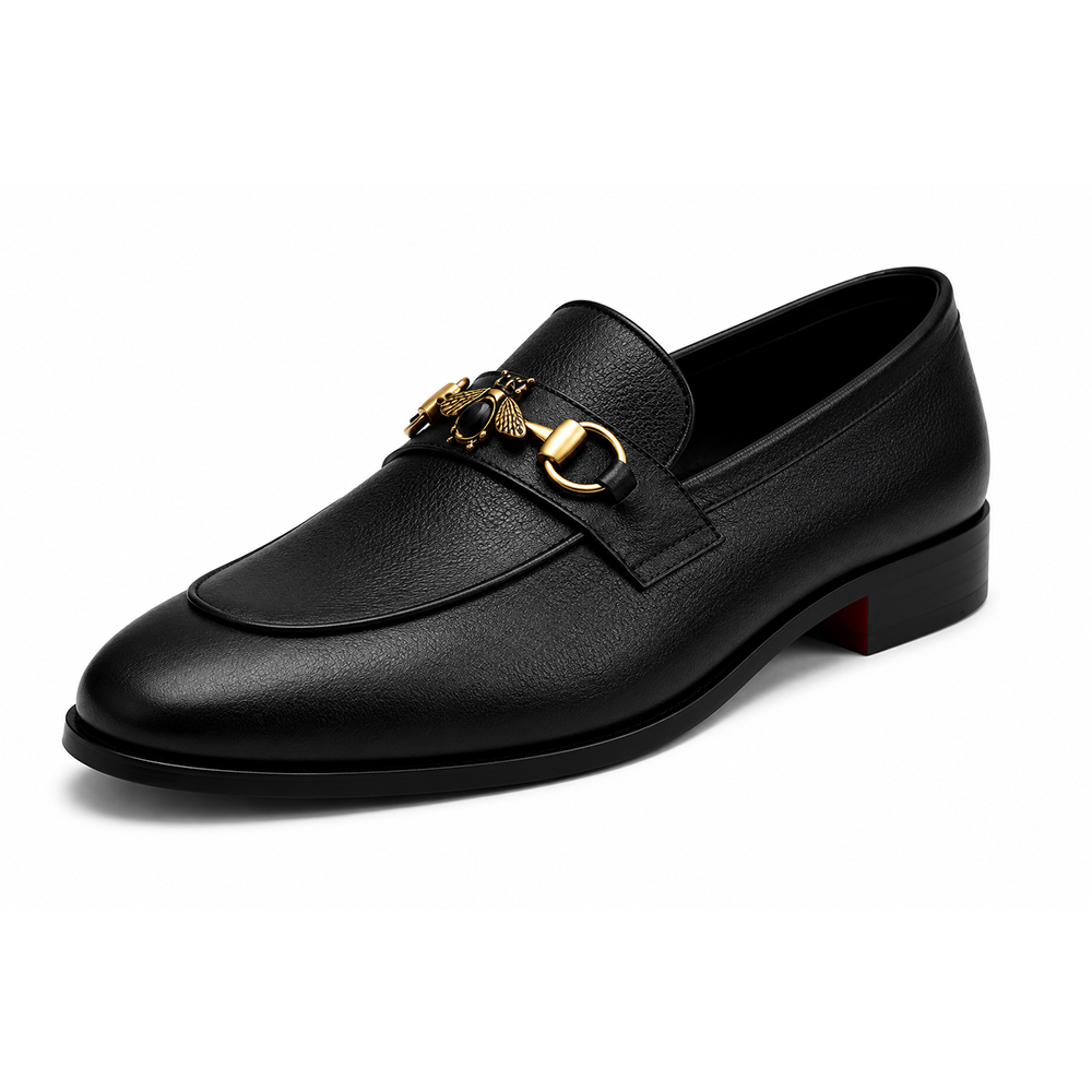Men's Black Mild Leather Horsebit Buckle Loafers – Elegant Slip-On Formal Shoes - Men's leather shoes Pakistan
