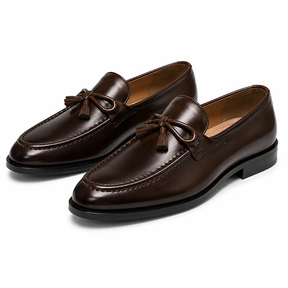 Men’s Dark Brown Tassel Loafers – Premium Leather Slip-On Formal Shoes