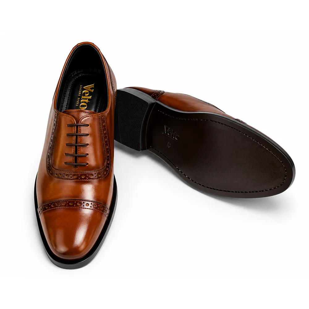 Men’s Brown Leather Cap Toe Oxford Brogue Shoes – Premium Formal Dress Shoes