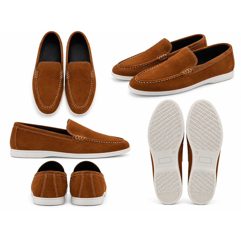 Men’s Tan Brown Suede Loafers – Casual Slip-On Driving Shoes