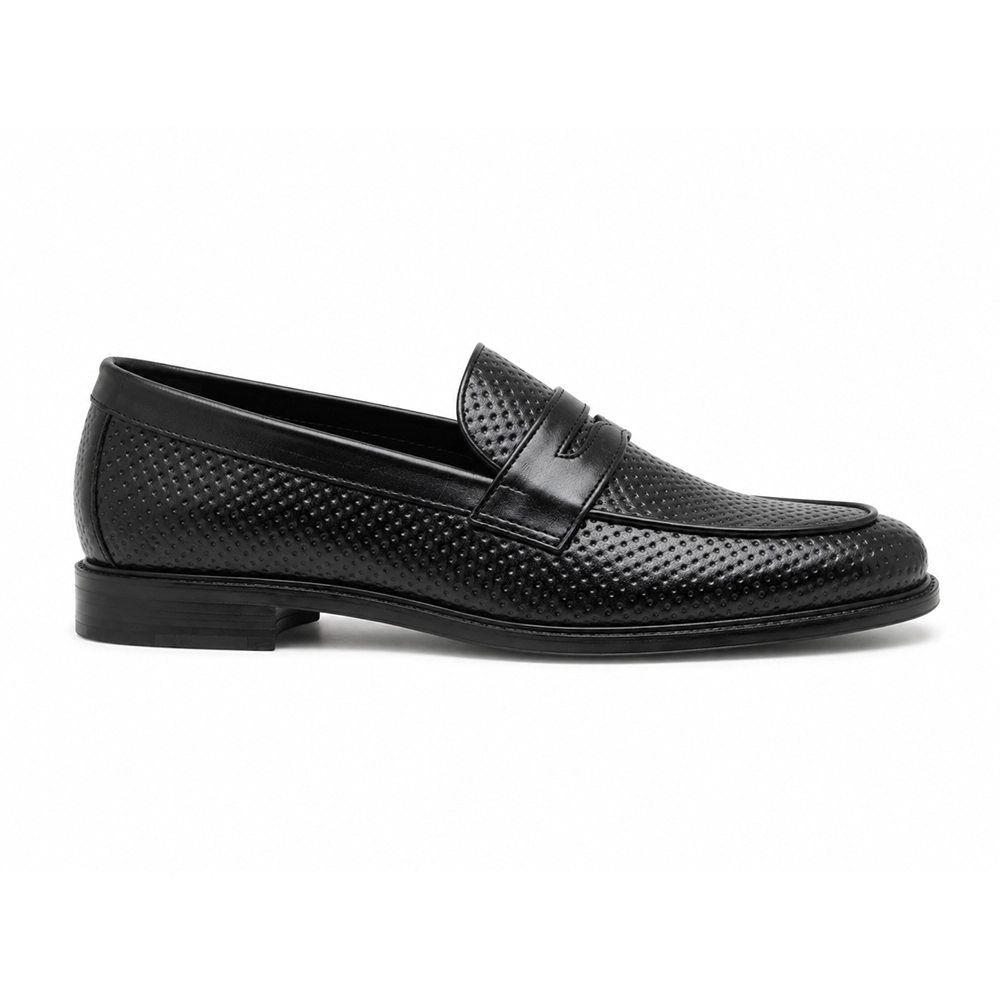 Premium Black Textured Leather Penny Loafers for Men Alternate View