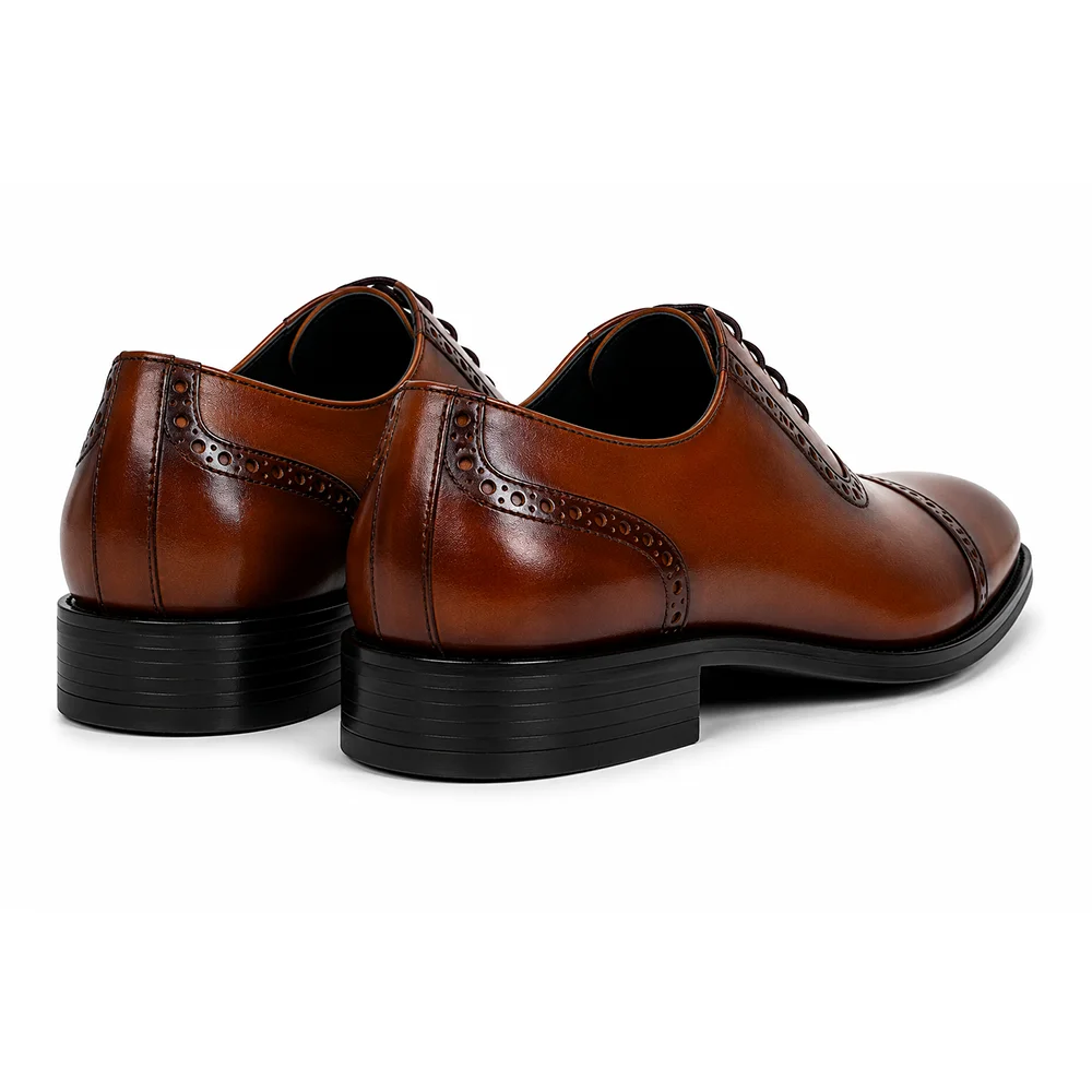 Men’s Brown Leather Cap Toe Oxford Brogue Shoes – Premium Formal Dress Shoes