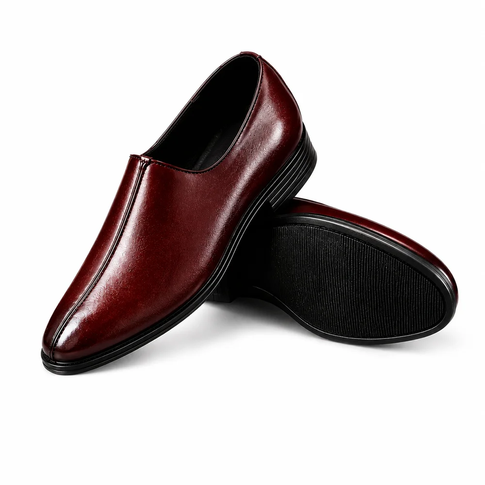 Men’s Formal Burgundy Leather Slip-On Dress Shoes