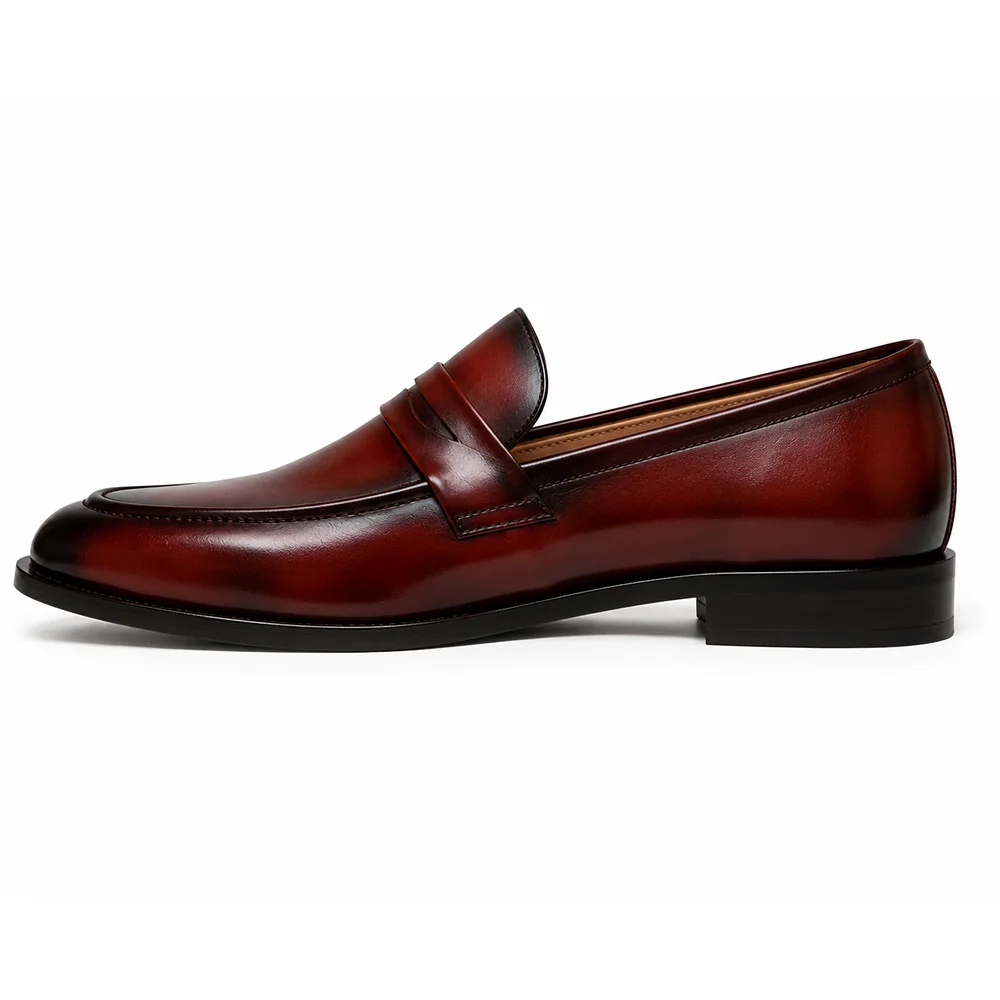 Men’s Burgundy Leather Penny Loafers – Premium Formal Slip-On Shoes