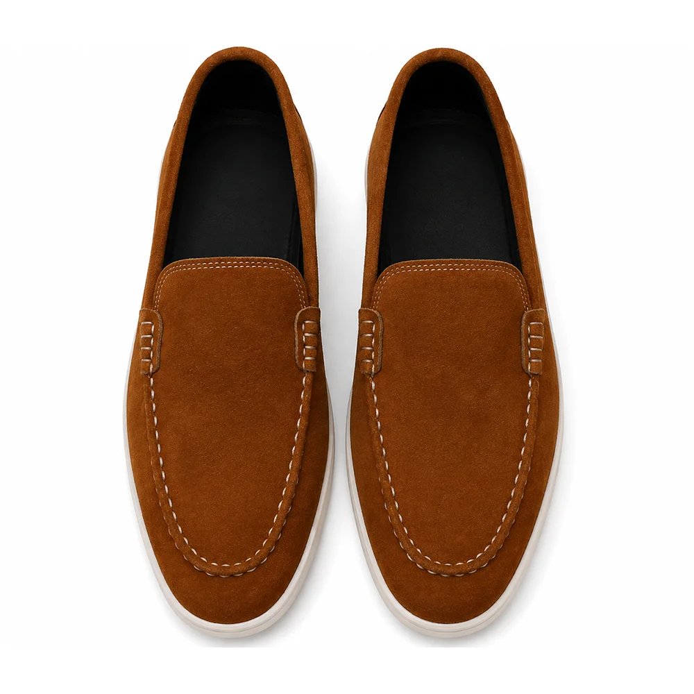 Men’s Tan Brown Suede Loafers – Casual Slip-On Driving Shoes