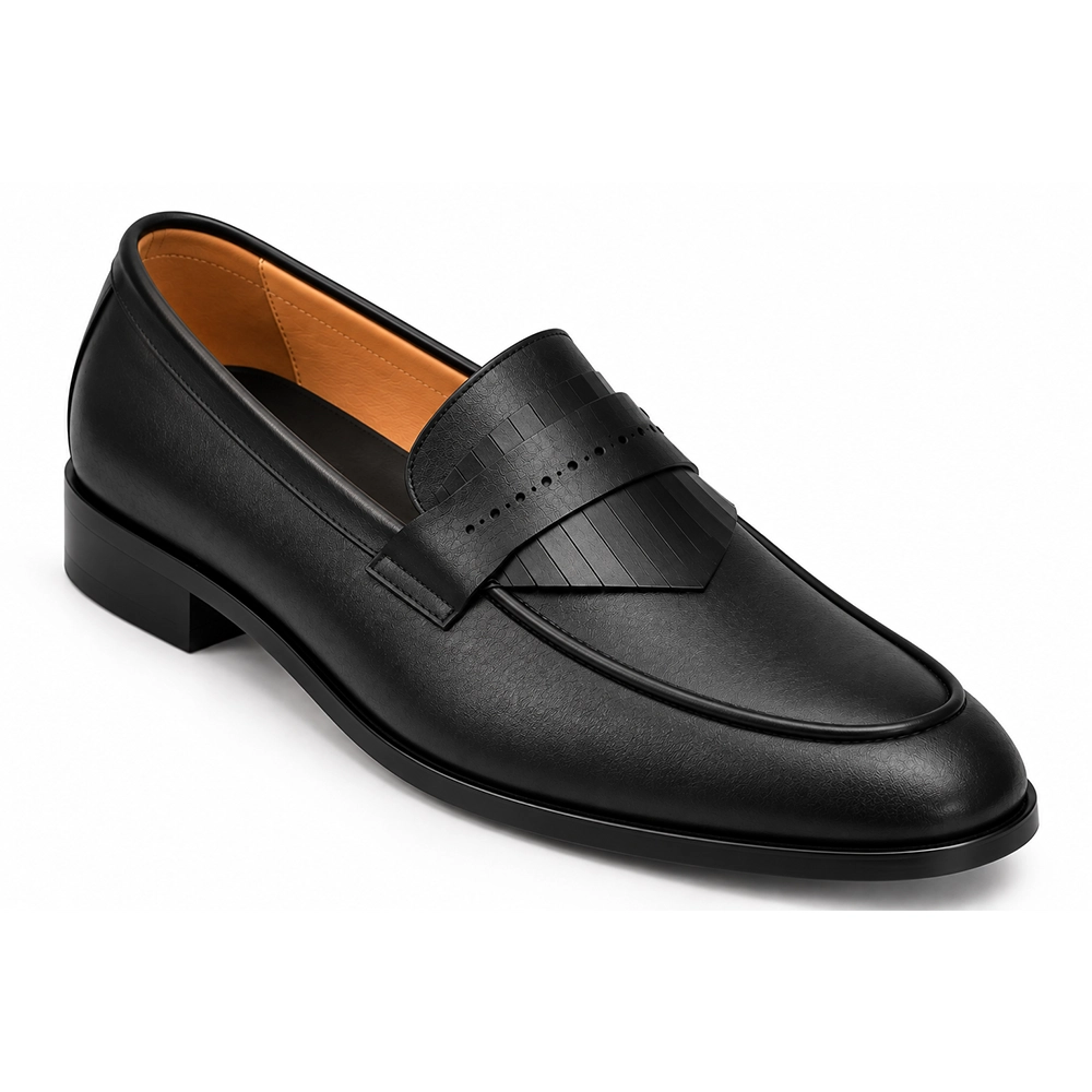 Premium Black Genuine Leather Kiltie Loafers