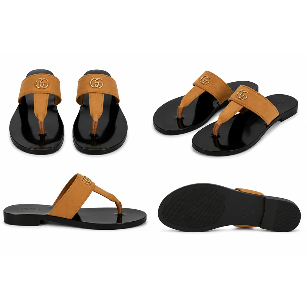 Men’s Tan & Black Toe Loop Sandals – Premium Casual Slip-On Footwear