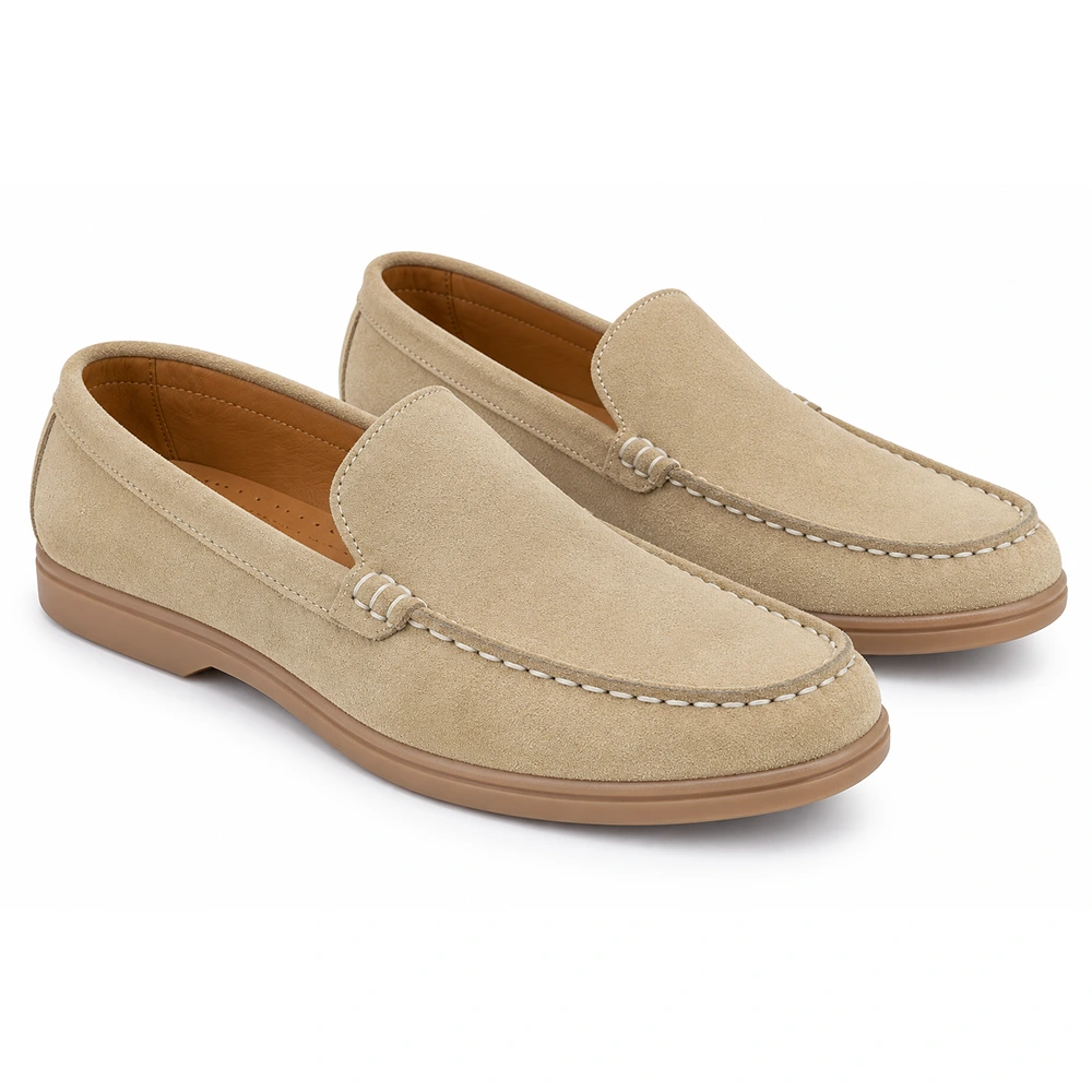 Men’s Beige Suede Leather Loafers – Casual Slip-On Shoes