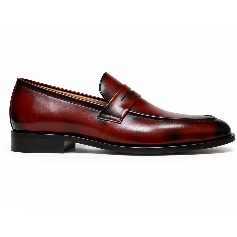 Men’s Burgundy Leather Penny Loafers – Premium Formal Slip-On Shoes