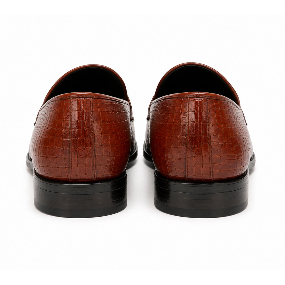 Premium Brown Tiled Leather Prada Buckle Loafers for Men - Men's leather shoes Pakistan