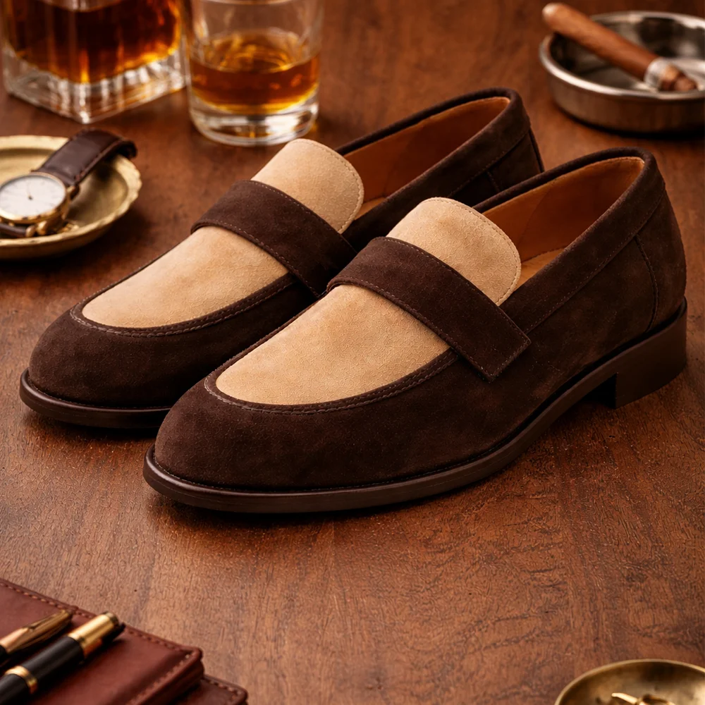 Men’s Two-Tone Suede Penny Loafers - Men's leather shoes Pakistan